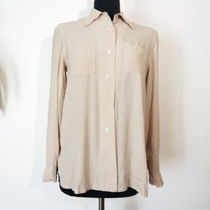 Morgan Taylor Beige Button-Down Long Sleeve Silk Shirt